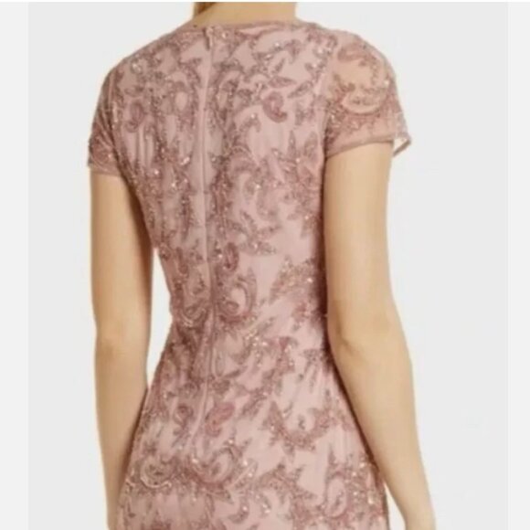 NWT! PISARRO NIGHTS BEADED MESH COCKTAIL DUSTY PINK ROSE MINI DRESS Sz 8 - Picture 5 of 7